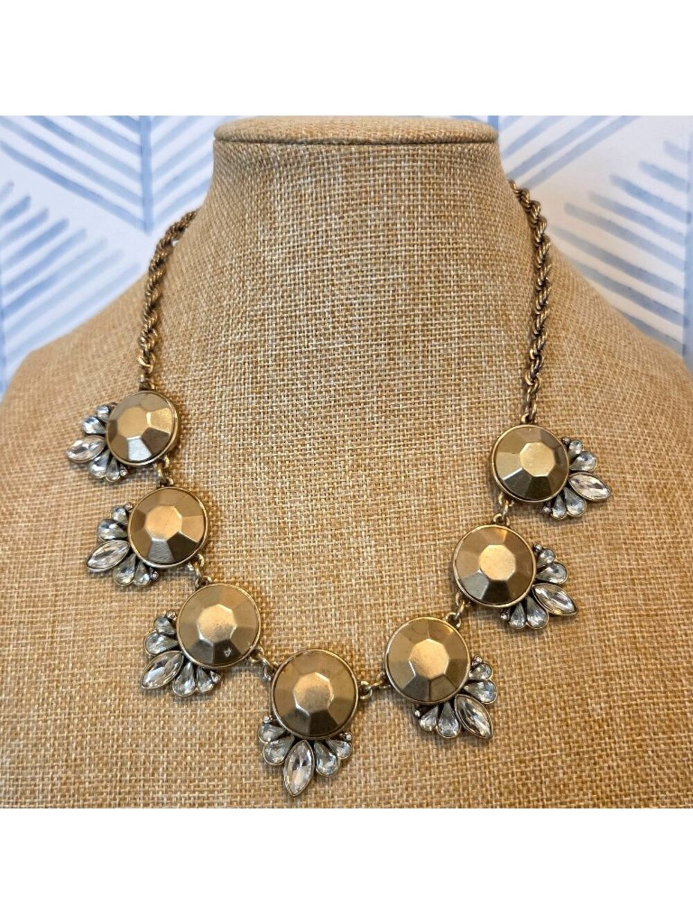 Banana Republic Gold Tone and Rhinestone Statement Necklace